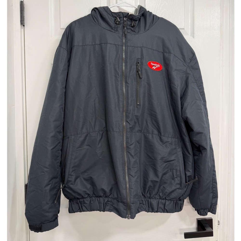 Reebok Bass Pro Shops Mens XL Black Hooded Fleece Lined Jacket Full Zip Outdoor